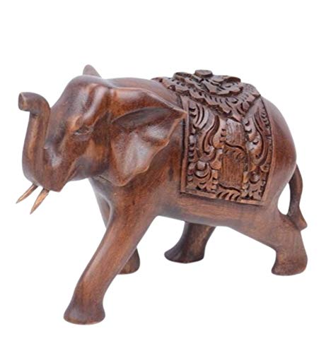Artisanal Statue éléphant 15cm en Bois sculpté Main