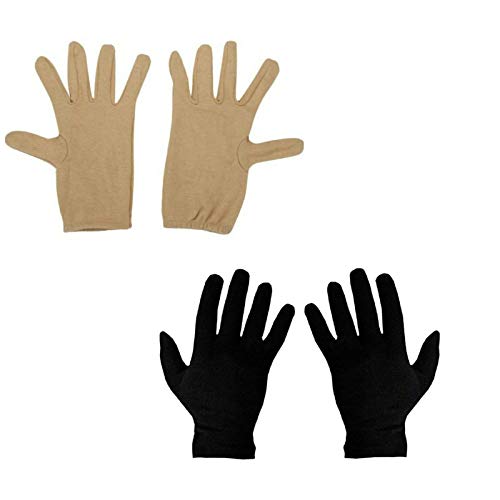 Image of Nancy UNISEX Cotton Half Hand Gloves for Driving and Sun Protection (Free Size, 2 Pair, Skin, Black)