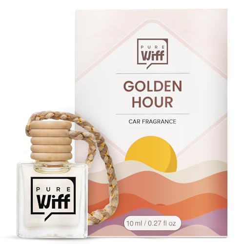 Image of Golden Hour Car Perfume Diffuser - 10ML Long Lasting Hanging Car Air Freshener | Premium Natural Car Fragrance Oils in Glass Bottle with Wooden Diffuser Cap | Lasts up to 75 Days | IFRA Cert
