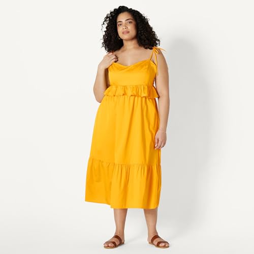 Image of Amazon Essentials Women's Fit and Flare Empire Waist Sweetheart Neck Cotton Sateen Tiered Maxi Dress