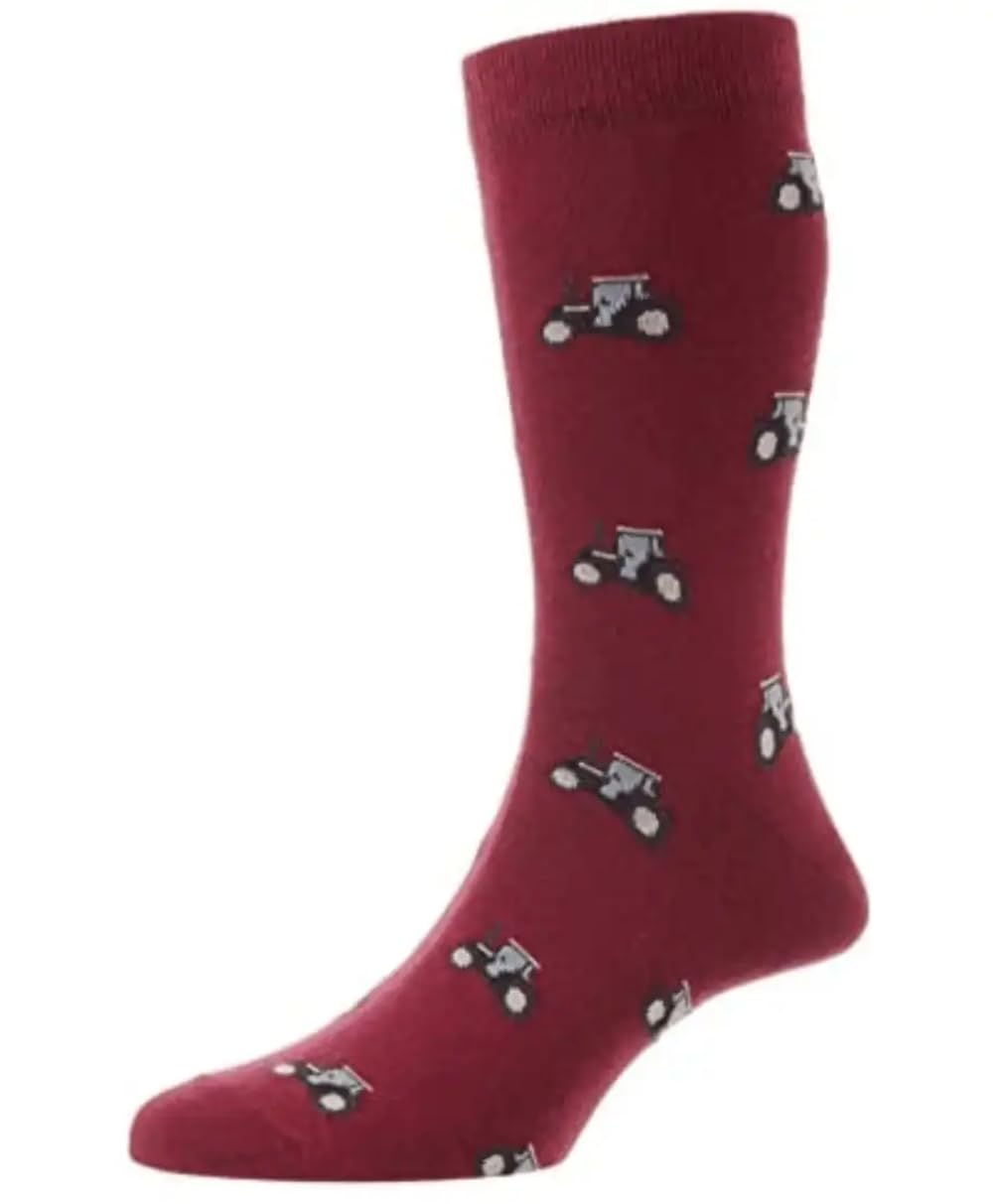 HJ Hall HJ61 Cotton Rich Tractor Design Socks / UK 6-11 (Claret)
