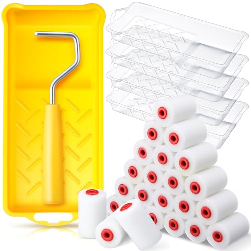 Leumoi 30 Pack 2 Inch Paint Roller Kit, 24 Pcs Small Paint Roller Covers with Tray, Mini Frame, 4 Liners. Small Sponge Touch up Trim Kit for House Painting Supplies