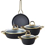  Emsan line Granit 7 tlg. Schwarz-Gold 20 cm 3,14 Liter Tiefkocher 24 cm 4,5 Liter Tiefkocher 26 cm 3,5 Liter Tiefkocher 26 cm Reiskocher