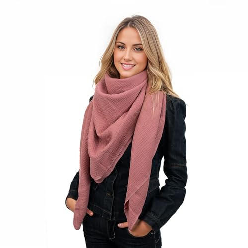 Scandi Linen Musselin Tuch - Damen Musselintuch Musselin Schal Dreieckig leicht (einlagig) Mauve