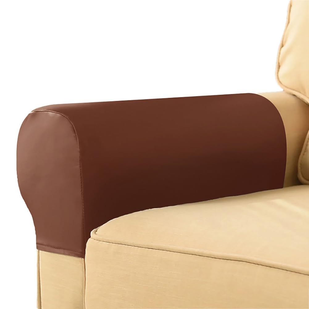 Lingxiya Orange Sofa Armrest Covers,Thick Waterproof Pu Leather Arm Covers For Chairs/Sofas,Stretch Armchair Couch Arm Caps Slipcovers For Furniture Protector,2Pcs (Orange)