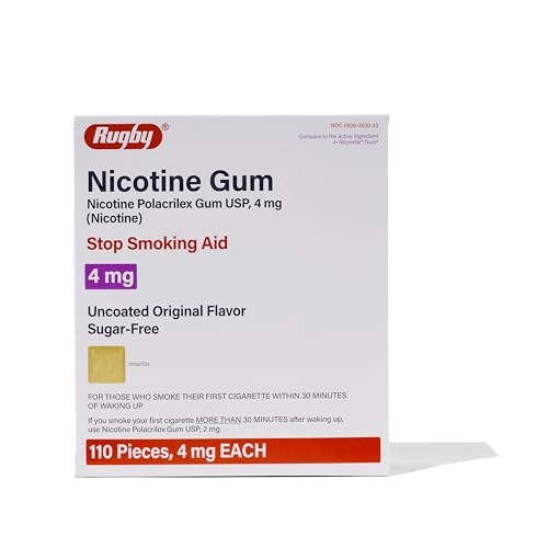Rugby Polacrilex 4mg Nicotine Gum - Smoking and Vaping Quitting Aid - Sugar-Free - 110 Count - Original (1 Pack)