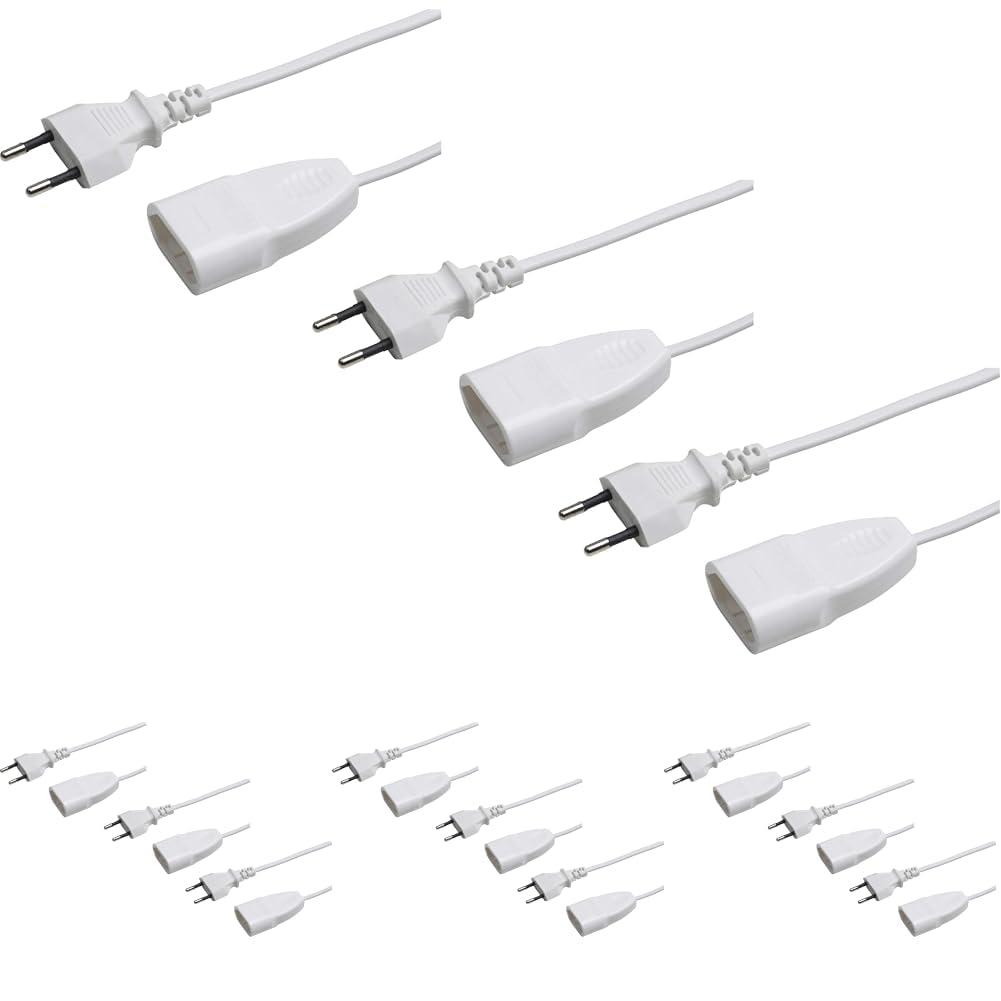 Meister Euroalargador – 3 Unidades – Cable de 3 m – Blanco – Cable de plástico – IP20 para Interiores – Ideal para lámparas y Cadenas de luz, Cable de extensión, Enchufe Europeo, Enchufe Europeo