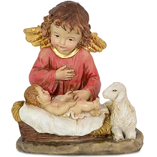 Riffelmacher&Weinberger 27615 - Figura de ángel de la guarda con niño jesús, 9 cm, color rojo