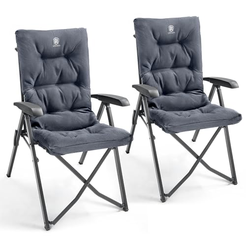 EVER ADVANCED Campingstuhl Faltbar Rückenverstellbar in 4 Positionen 150 KG Belastbarkeit Klappstuhl Luxus 6cm Dicke Gepolstert Gartenstuhl Hohe Lehne Angelstuhl für Camp Garten Balkon Alu+Stahl