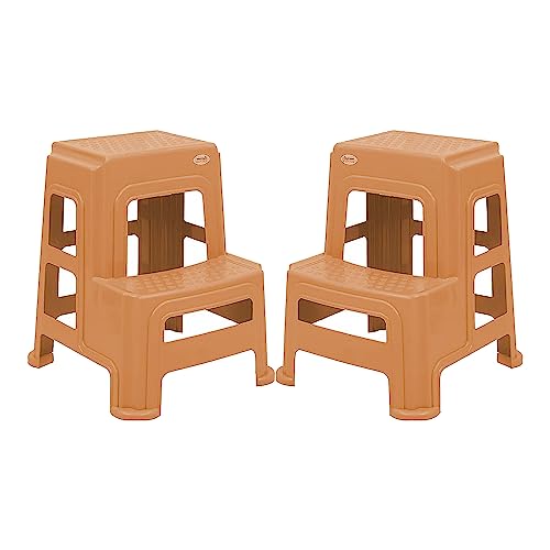 Image of SKYGLAMOUR Supreme 2-Step Heavy Duty Multi-Purpose Plastic Stool for Kitchen,Office and Home Use with Weight Bearing Capacity Upto 150 Kg (Color: Amber Gold, Pack of 2)