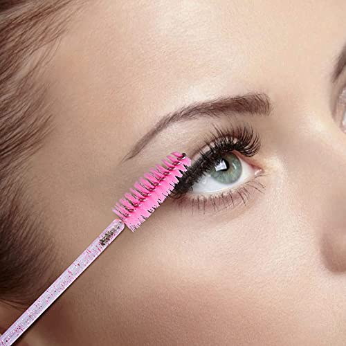 200Pcs Disposable Crystal Eyelash Mascara Brushes Wands Applicator Makeup Kits For Makeup Eyelash Extensions (Black + Pink) #TOP3