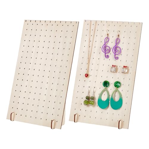 PH PandaHall 2 Sets Earring Organizer Stands 170 Holes Wooden Pegboard Display Stand Jewelry Rack Ear Studs Display Holder Earring Showcase Board for Selling Necklace Earring 9.9x5.9 inches