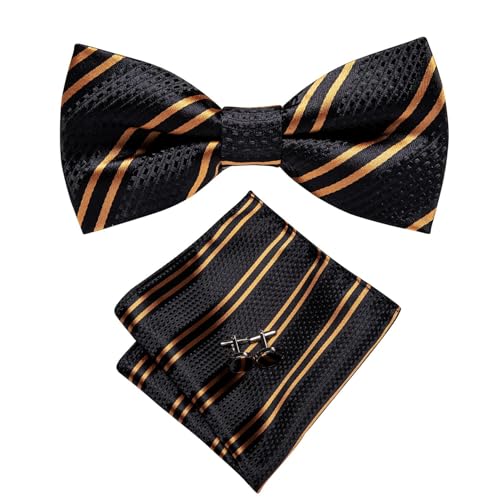 Image of Dubulle Mens Paisley Striped Bowtie Set Pre-tied Bowtie for Men and Pocket Square Set Wedding Business