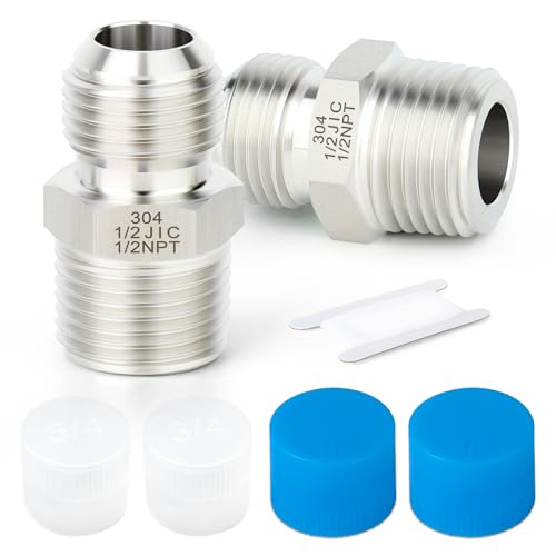 Image of 2PCS Forging of 304 Stainless Steel JIC Flare Tube Fittings, 1 /2 inch JIC Male x 1 /2 inch NPT Male, Half Union