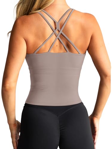 Image of LASLULU Womens High Neck Workout Tank Tops with Built in Bra Strappy Back | Low to Medium Impact,Longline Halter Neck Sports Bra,Fitted Compression,Padded Athletic Yoga Running Gym Pilates Tank Tops