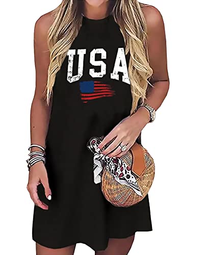 Image of American Flag Tank Dress for Women 4th of July Patriotic Graphic Sleeveless Mini Dress Casual Vacation Short Dresses