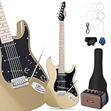 Leo Jaymz 39' Full Size ST Style Electric Guitar Starter Kit with SSS Pickups, 5W Portable Amp, Tuner, Gig Bag, Strap & Accessories(Gold 5W)