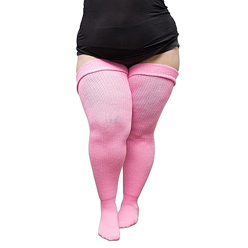 Image of Thunda Thighs Plus Size Thigh High Socks, Over the Knee High Boot Stockings Leg Warmers, Extra Long & Thick Socks Bubble Gum Pink