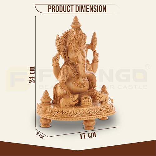Image of Wooden Ganesh Idol /Handcraft Four Arm Ganesh Murti /Wooden Ganesha Statue for Home Decor /Ganpati Murti for Home Temple, Pooja Room, Office & Festive Gifting (9.44 Inch)-| 3 Years Warranty |