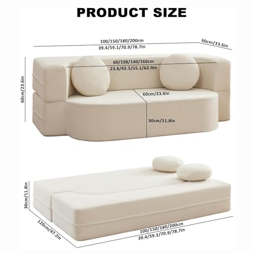 Compression Sofa Convertible Floor Bed Sleeper Loveseat Corduroy Mattress Fold Out Comfy Lounge for Living Room Multi-Functional Memory Foam with Armrest Portable Couch Small Spaces Guest Bed(150cm/59 – Image 3