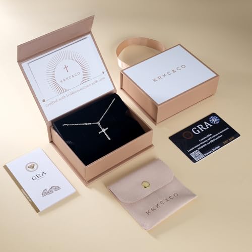 KRKC&CO Moissanite Cross Necklace for Women: D Color VVS1 0,09-0,3ct, 925 Vermeil Sterling Silver, Hypoallergenic Petite Pendant, Luxury Gifts for Birthday Anniversary Wedding, Gift Box with Handles3