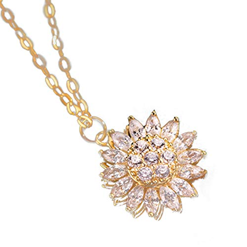 Gxing Drehbare Sonnenblumenkette 925 Sterling Silber Zirkon Kristall Damen Halskette Schlüsselbein Kette Cover