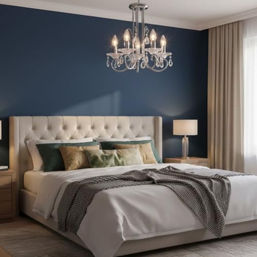 NOUVO 5-Light Chandelier Ceiling Fitting in Chrome Finish with Crystal Effect Drops, Mild Steel Frame, E14 Lampholders, 60W Max, 220-240V – Decorative Lighting for Living Rooms, Dining Areas, Bedrooms