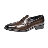 UOPYNE Zapatos Vestir Cuero sin Cordones for Hombre: Zapatos Oficina Antideslizantes con tacón Cuadrado y Punta Redonda for Fiestas y Negocios Informales.(Brown,43 EU)