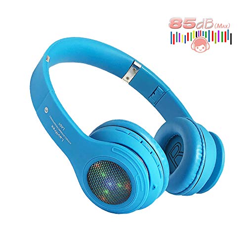 Kids Headphones Bluetooth Wireless,LED Light Up Wired Headset,85 dB Volume Limiting Foldable Headphones,Built-in
