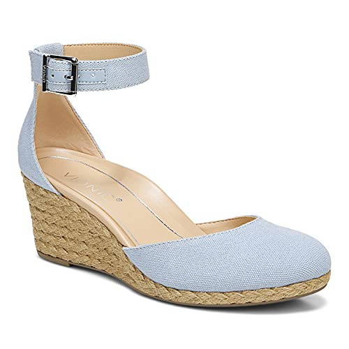 Vionic Women's Aruba Amy Espadrille Wedge - Ladies Closed Toe Wedges That Include Three-Zone Comfort with Orthotic Insole Arch Support, Wedges for Women Sky 6 Medium US
