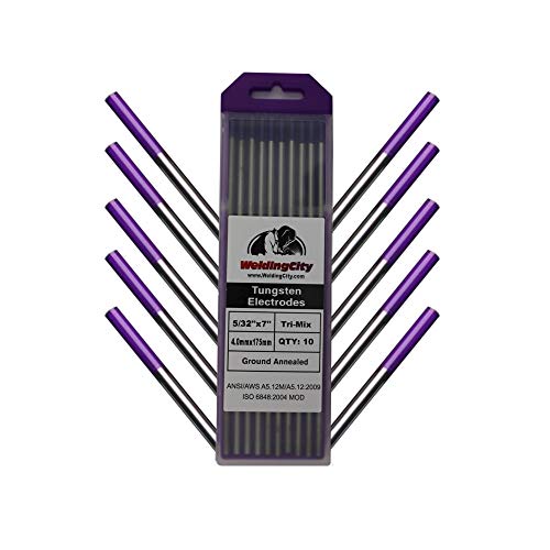 WeldingCity 10-pcs TIG Welding Tungsten Electrode Tri-Element Non-Radioactive (Purple/AWS: EWG) 5/32