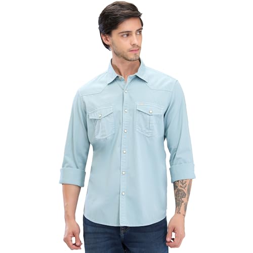 Image of Spykar Men's Slim Fit N /A Full Sleeve Solid Casual Shirts