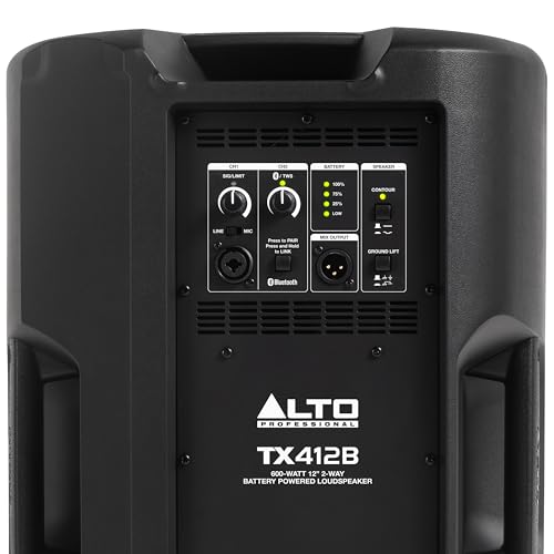 Alto TX412B 600 Watt 12-Zoll Akkubetriebener PA Anlage mit Bluetooth, 2-Kanal Mixer, für True Wireless Auftritte im Freien für Mobile DJs und Musiker