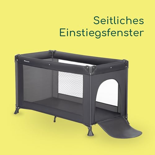 Bebeconfort Sweet Dreams, Baby Reisebett, 0–3 Jahre (0–15 kg), Reisebett leicht für Babys, Große gepolsterte Matratze, Seitenfenster, Einfach Kompakt Klappbar, Mit Reisetasche, Mineral Graphite