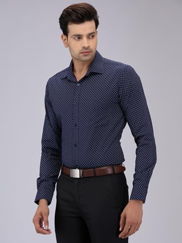 Image of Raymond Men Cotton Slim Fit Print Pattern Semi Cut Away Collar Formal Shirt