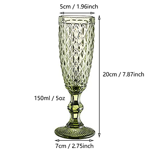 Taganov Champagne Flutes 5Oz Classy Champagne Glass Set Of 4 European & Elegant For Women Men Wedding Anniversary Christmas Birthday Party Embossed Juice Cup (Green) #TOP2
