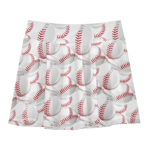 CHIFIGNO Girls Pleated Skirt with Shorts Athletic Tennis Skorts Active Running Skirts Red White Baseball Size 5-6