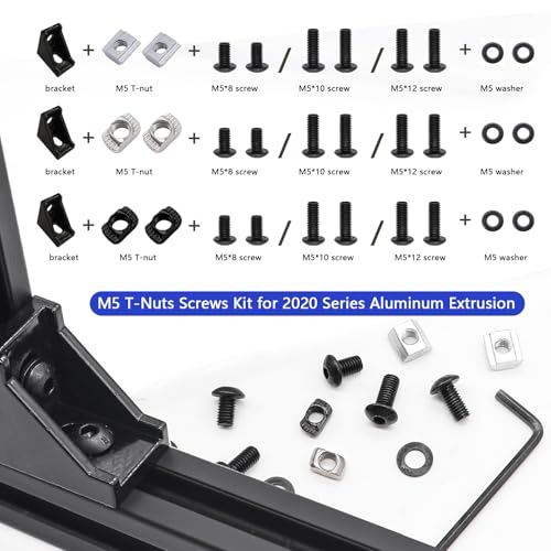 taiss 275pcs m5 t-nuts screws assortment kit for 2020 series aluminum extrusiont sliding nutbutton head socket cap head bolts and nut amp washers for mlok screws and nuts replacement with wrench
