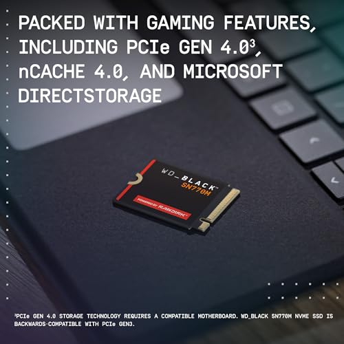 WD_Black SN770M 1 to M.2 2230 NVMe SSD. avec PCIe Gen 4.0, des Vitesses de Chargement et de Changement de Niveau jusqu'à 5150 Mo/s TLC 3D NAND, Idéal pour ASUS ROG Ally, Steam Deck, Microsoft Surface