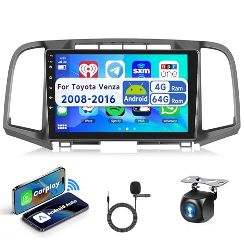 2G&64G Podofo 9' Radio para Coche para Toyota Venza 2008-2016 con Carplay Android Auto inalámbrico, Pantalla táctil Bluetooth RDS/FM Radio, WiFi Navi/AHD Cámara de visión Trasera