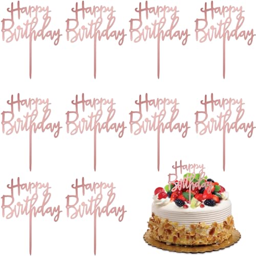 BAVALIN 10 peças decoração de bolo de feliz aniversário - decoração para bolos de feliz aniversário, adorno de Cupcakes acrílico para decoração de festas de aniversário de Baby Shower, rosa