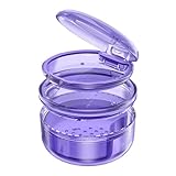 2-in-1 Retainer Case & Denture Cup for Soaking Dentures – Storage & Bath Case for Retainers, Mouth Guards, Night Guards, False Teeth – Lightweight PC Material, Travel-Friendly (Purple)