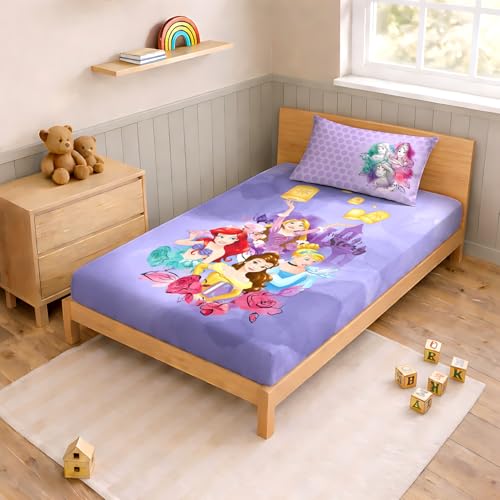 Image of Sassoon Disney Princess (Purple) Digital Printed, Cotton Single Bedsheet, 300 TC, 1 Pillow Cover, Fade Resistant, Bedsheet for Kid's Bedroom, (1.50m X 2.35m)