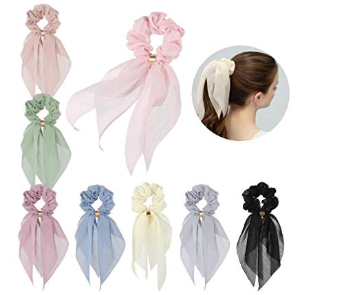 Élégant foulards élastiques à cheveux pour femmes filles, 8 pcs chouchou double couche arc chouchou pour cheveux mignon lapin oreille arc chouchous avec couleurs assorties Cover