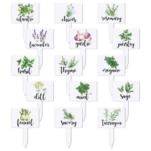 arricraft 15 letreros acrílicos en forma de T para plantas, con temática de hierbas, impermeables, para jardín, para plantas en maceta, decoración de marcadores de guardería