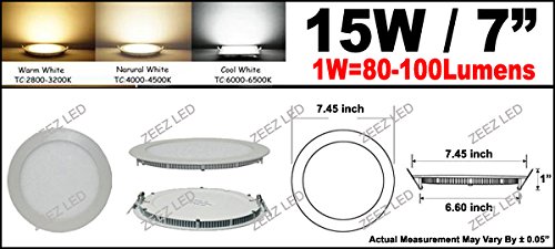 Zeez Lighting - 15W 7" (Od 7.45" / Id 6.60") Round Cool White Dimmable Led Recessed Ceiling Panel Down Light Bulb Slim Lamp Fixture - 10 Packs #TOP1