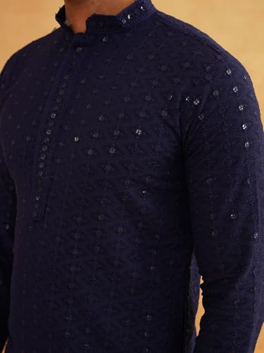 Image of SOJANYA Men's Cotton Kurta Pyjama Set | Sequinned Embroidered Traditional Outfit for Navratri, Garba & Puja