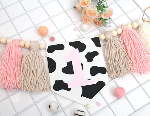 My First Rodeo Birthday Pink High Chair Banner - Cow Boy Birthday High Chair Banner, My First Rodeo Yarn Tassel Bunting, 1st Birthday Photo Prop, Farm Cake Smash Garland, Cowgirl Western Party (Cow
