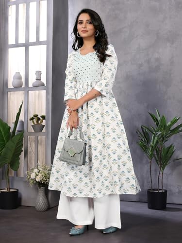 Image of rangita Women Rayon Regular Fit Embroidered Calf Length Anarkali Kurti | Kurta