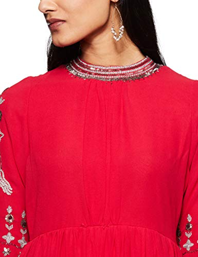Image of Women's Faux Crepe A-Line Kurti(ALC4008N Peach Large)